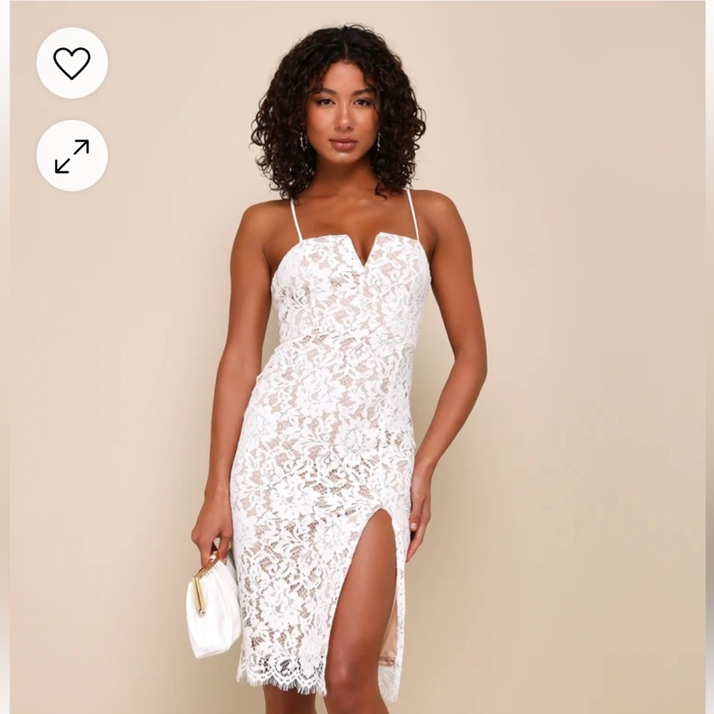 Lulus White Crochet Lace Bodycon Midi Dress (Bridal Shower Dress)